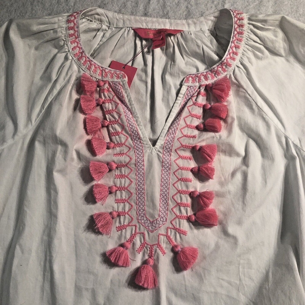 Lilly Pulitzer Kaydence Tunic Top Resort White Pink embroidery Size XXS NWT - Picture 5 of 16